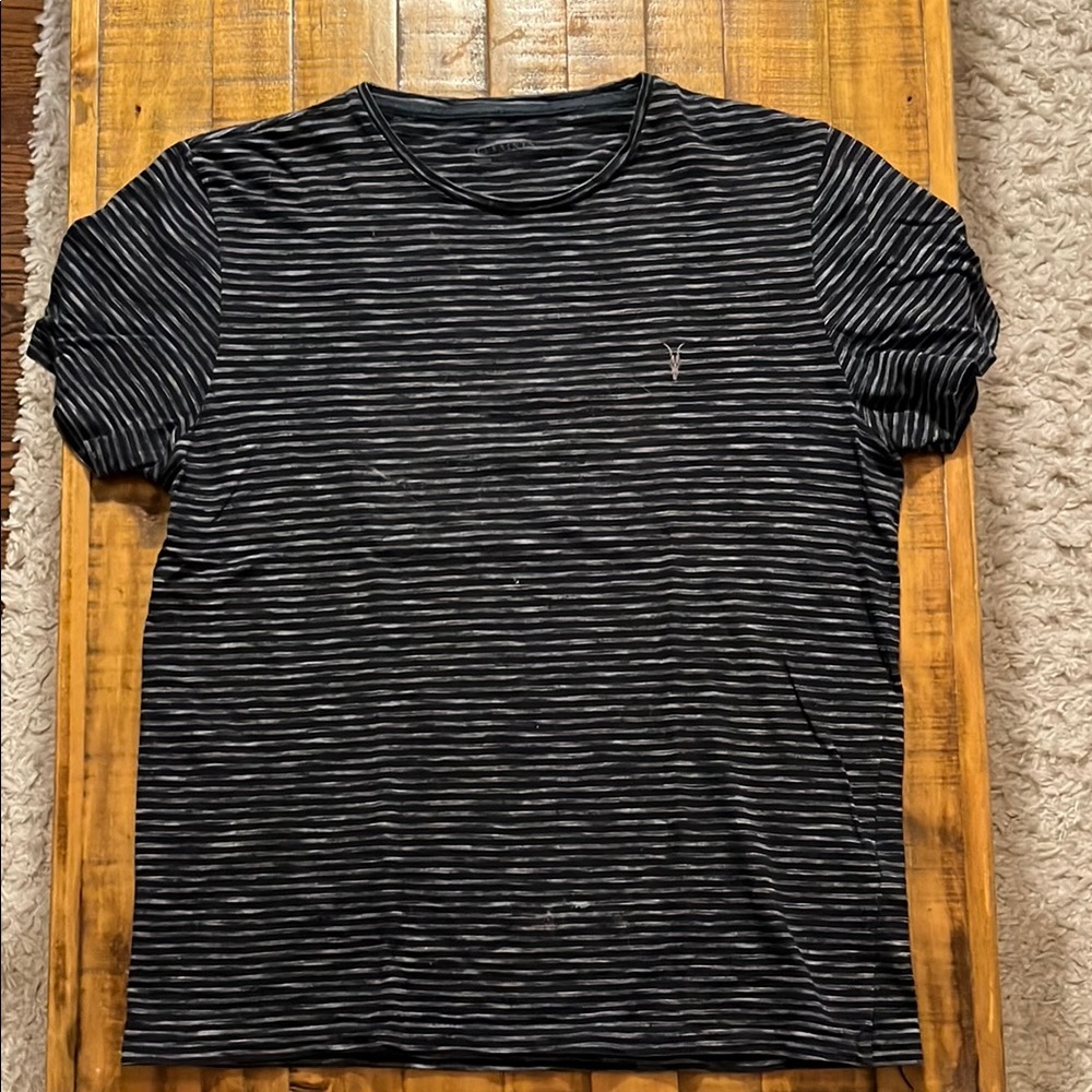 All Saints Black and White Striped Short Sleeve Tee